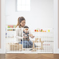 Extra Wide Baby Gate with Door Pressure Mounted 62.2-66.9 Inch,Child Dog Baby Safety Gates for Doorways,Walk Through Dog Gate Indoor for The House Kitchen Stairs No Drilling,White
