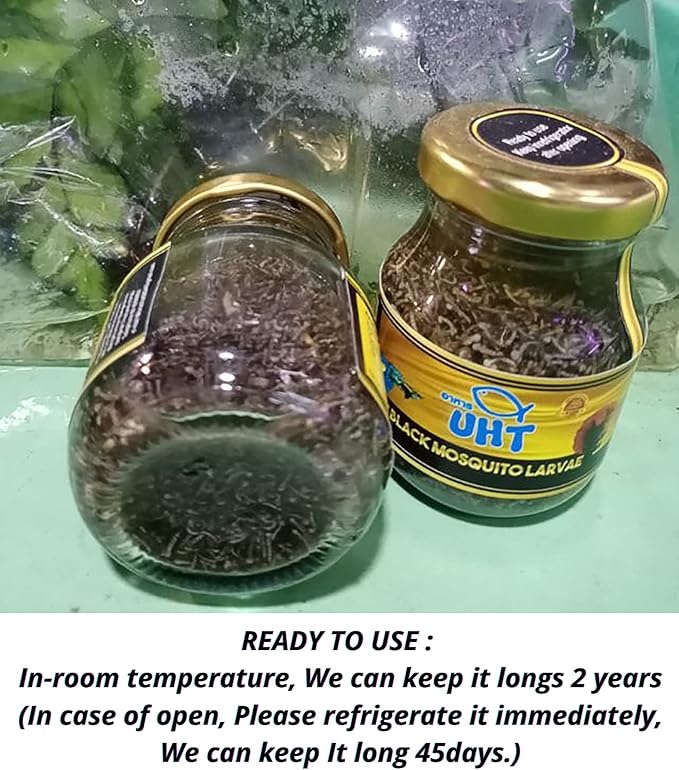 A.D.P. UTH Fish Food Black Mosquito Larvae 75 g. Tropical Fish Food Grow Faster & Color Enhancer Slow Sinking Like Pellets High Protein 74% for All Tropical Fish Feed & Small Fish Breeding Fish Care