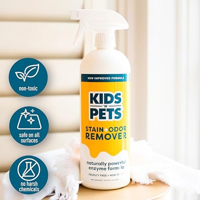 KIDS 'N' PETS Instant All-Purpose Stain & Odor Remover Permanently Eliminates Dog Pee, Cat Urine, Other Smells, Spots from Home Carpet, Couch, Furniture, Mattress, Fabric. Non-Toxic, Child Safe - 32oz