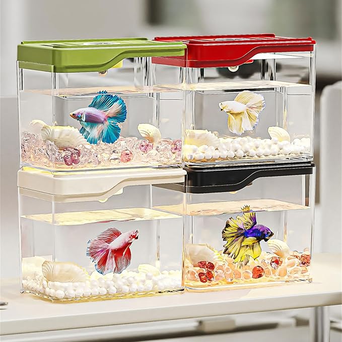 Small Fish Tank,Aquarium Breeding Box-Plastic Breeder Box for Fish Tank,Aquarium Starter Kit with LED Lighting for Baby Shrimp,Betta,Clownfish,Guppy,Lid Included(0.5 Gallons)