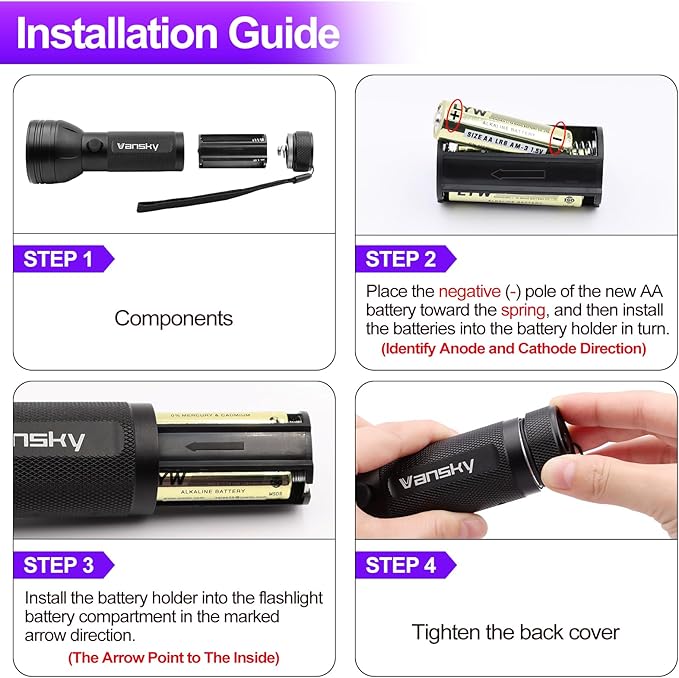 Vansky Black Light UV Flashlight, Upgraded 51 LED 395nm Blacklight Pet Urine Detector for Dog/Cat Urine, Dry Stains, Bed Bug, Matching with Pet Odor Eliminator(Batteries are Included)