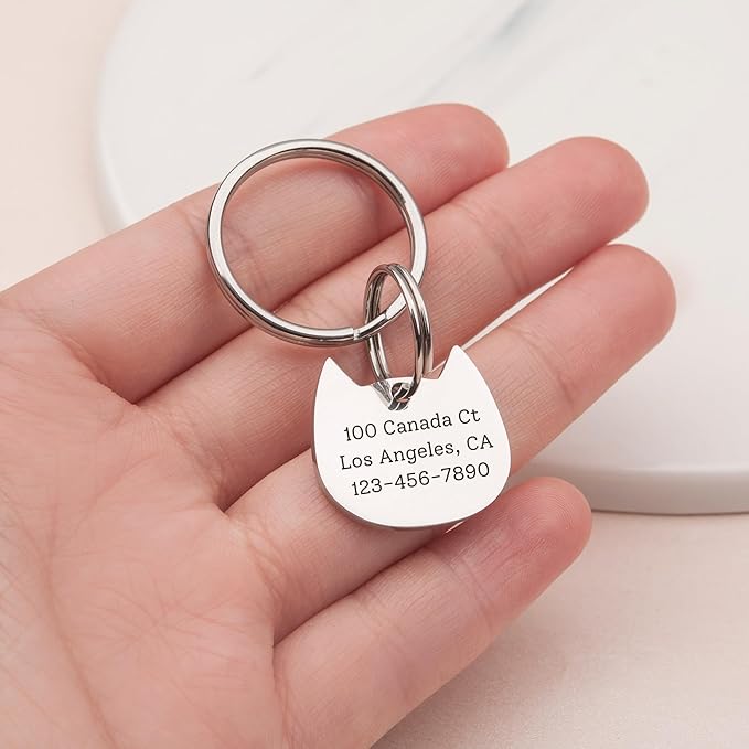 Anavia Small Size Dog Cat ID Tags, Small/XS Personalized Color Plated Stainless Steel Puppy Kitten Name Tags, Customized Engraved Nameplate Pet Collar Tag (Rose Gold, Cat Head)
