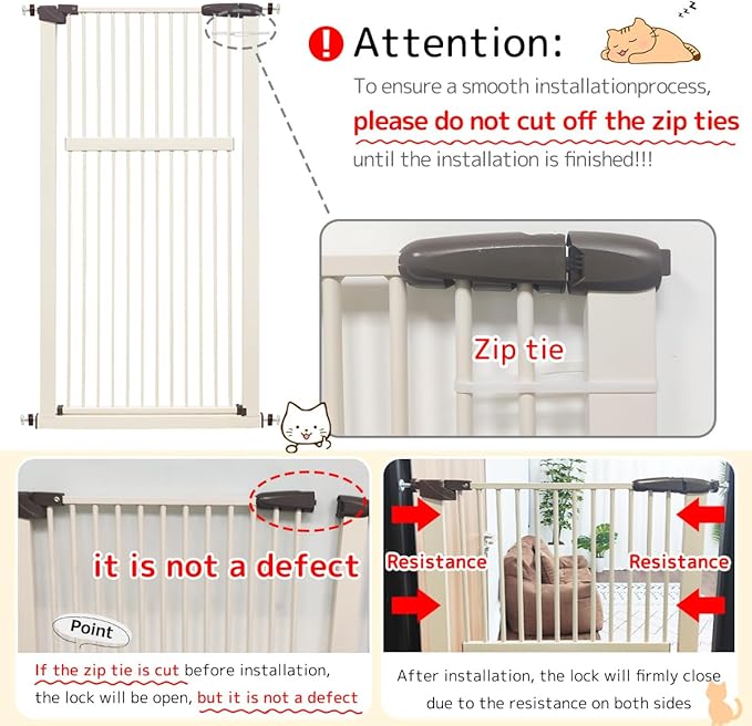 Lumizone Extra Tall Pet Gate 55.12" High Pressure Mounted 46.65"-50.78" Extra Wide (9 Sizes) 1.37" Gap for Cat Dog Stairs Doorway Hallway No Drilling Auto-Close (46.65"-50.78" W, Cream White)
