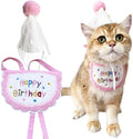 Cute Pet Birthday Costume Bandana Scarf Bib and Hat Set for Cat Small Dog, Cat Birthday Decorations Outfits (Pink)