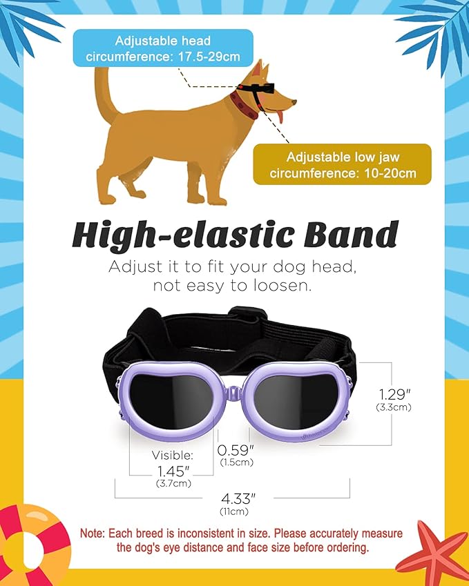 Lewondr Dog Sunglasses Small Breed, Dog Goggles UV Protection for Small Dogs Eye Protection with Adjustable Strap Windproof Anti-Fog Sunglasses for Small Breed Doggy Puppy Glasses