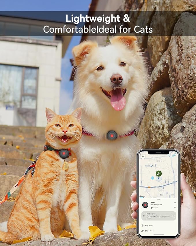 Bluetooth Dog Tracker Tag, Pet Tracker for Dogs with Silicone Collar Holder, Works with Apple Find My & Android Find Hub, IP67 Waterproof Anti-Lost Locator, Black 2 Pack