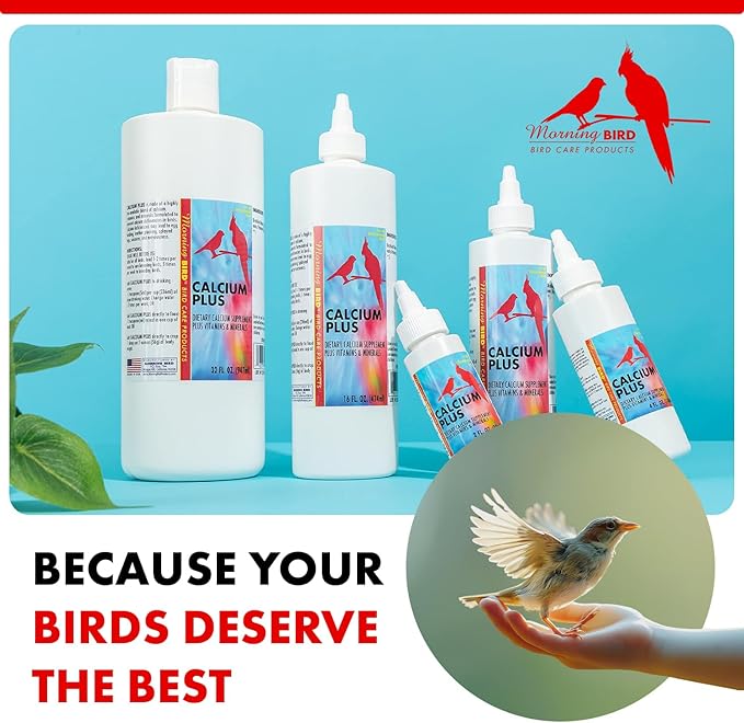 Morning Bird Calcium Plus Liquid for Birds – Calcium Supplement with Vitamins and Minerals for Strong Eggshells, Healthy Bones - Support Growth, Breeding, and Wellness for All Birds 2 Fl Oz