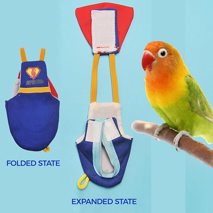 Bird Diaper Cockatiel Clothes Flight Suite, Reusable Parrot Nappy with Waterproof Inner Layer (Blue-L)