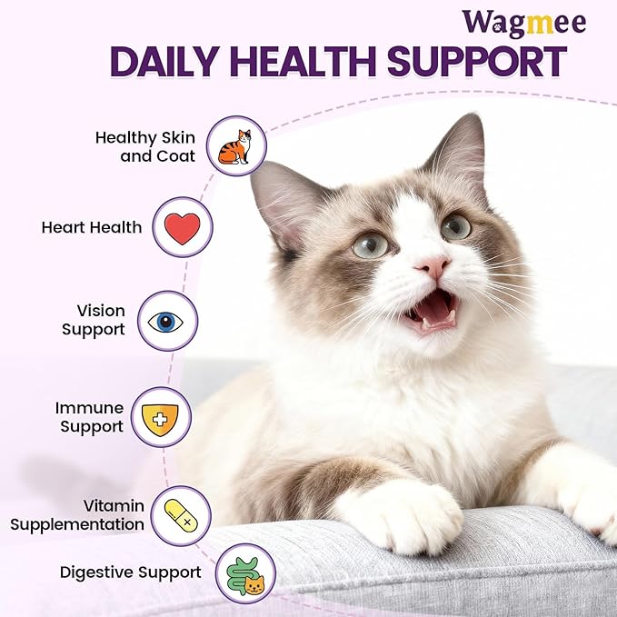 Cat Multivitamin with Fish Oil, 10 in 1 Taurine for Cats Vitamins Treats - 500 Crunchy & Creamy Chews Supports Energy, Bone, Joint, Skin & Coat Health - with Omega 3s, Biotin for All Breeds & Ages