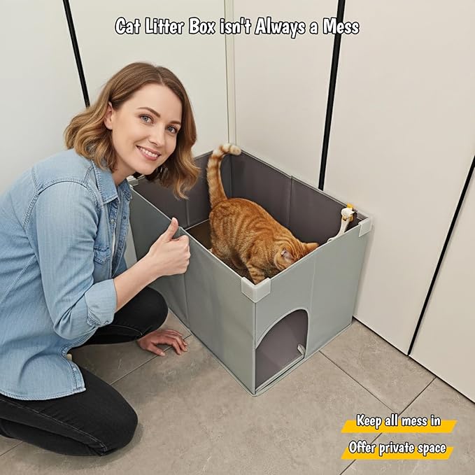 Dog Proof Cat Litter Box Enclosure, Open Top High Side, Less-Mess Extra Large Water Resistance Splash Guard for Pet Litter Pan, Scratch Proof Cover for Cat Litter Boxes
