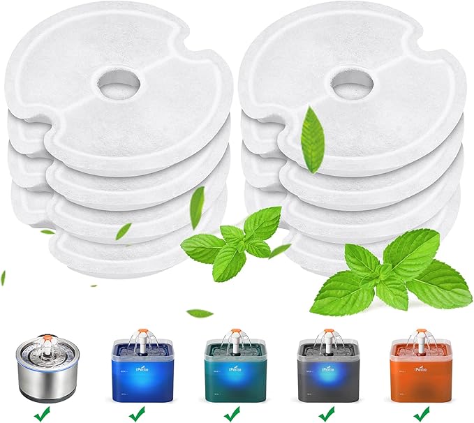 iPettie Water Fountain Carbon Filters for Neverland Cat Water Fountain and Stainless Steel Cat Drinking Fountain, IP-670-F8, 8 Packs