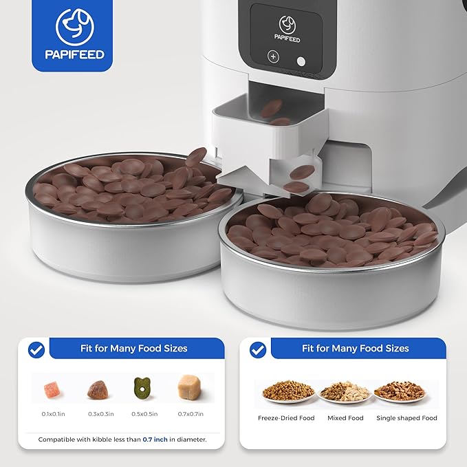 PAPIFEED 7L Automatic Cat Feeder for 2 Cats - 2.4G WiFi Timed Auto Feeder with APP Control, Cat Food Dispenser with Alexa for Multiple Cats, Detachable for Easy Clean, 1-10 Meals Per Day - White