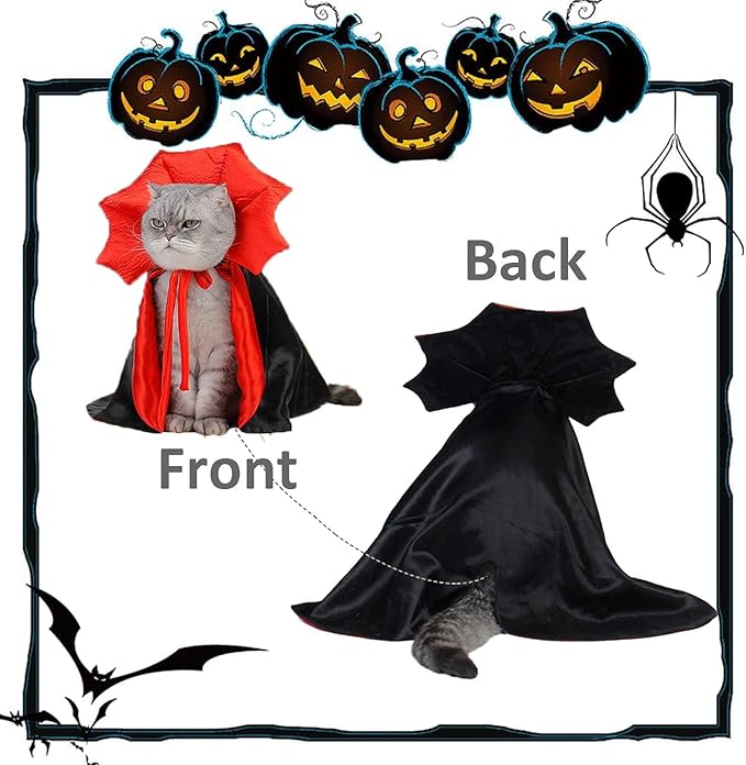 Cat Halloween Costumes, Adjustable Vampire Cape Cloak Accessories for Kitten & Small Dogs, Black Bat Cat Masks Cosplay,C at Outfits Suitable for Halloween, Costume Parties and Other Events