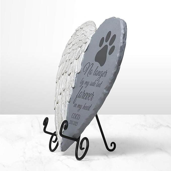 Let's Make Memories Pet Memorial Stone - Heart Angel Wing - Sympathy - Cat, Dog Garden Marker