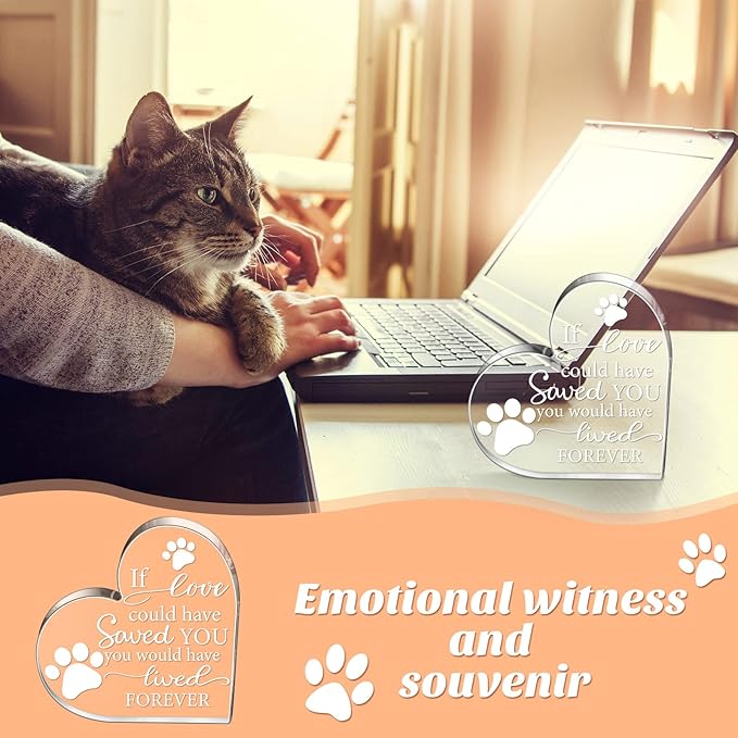 Chunful Pet Memorial Gift Sympathy for Loss Remembrance of Dog Cat Pet Keepsake Memorial Bereavement Crystal Acrylic Heart Decor Condolence Gifts for Loss of Loved One(If Love Could)