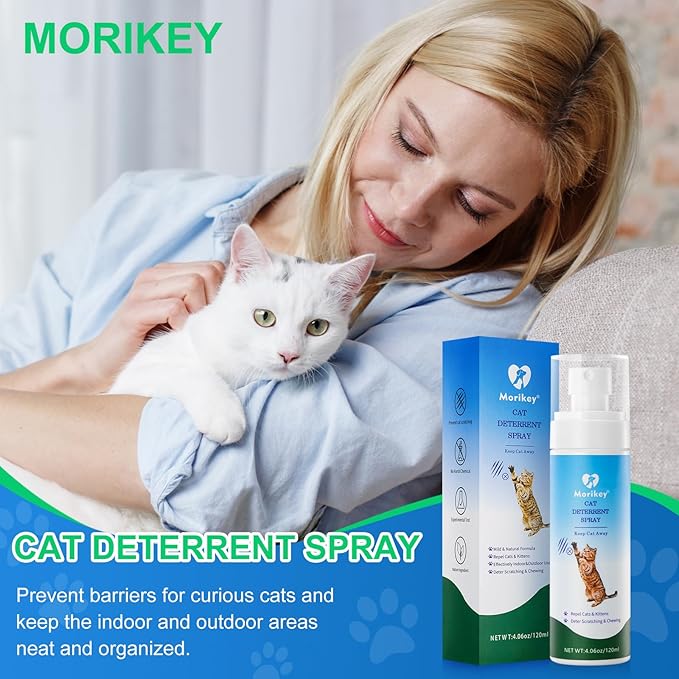 Cat Deterrent Spray, Natural Cat Repellent Spray for Indoor & Outdoor, Anti-Scratch Deterrent for Furniture, Sofas, Rugs, Curtains, Plants, Alcohol-Free, for Kittens and Cats 8.12 Oz