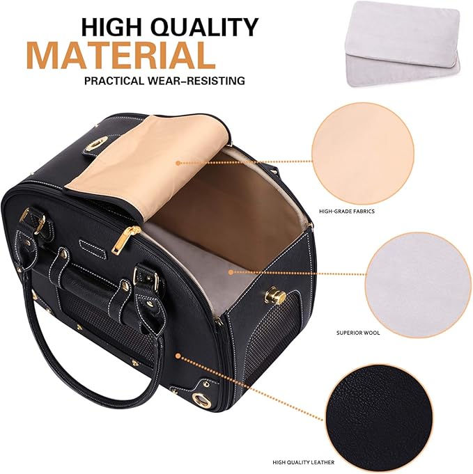 PetsHome Dog Carrier Purse, Pet Carrier, Foldable Waterproof Premium PU Leather Pet Travel Portable Bag Carrier for Cat and Small Dog Home & Outdoor Small Black