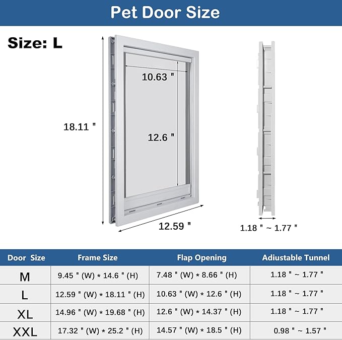 CEESC Dog Door with Soft Transparent Magnetic Flap and Snap-in Closing Panel, Premium PVC Plastic Pet Door for Small Medium Dogs and Puppies(L,White)