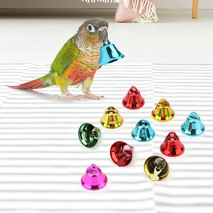 Hypeety Parrot Chew Toys Swing Colorful Bells Chandelier Bird Hanging Toy Parrot Cage Craft Toys Cages African Grey Conure Cockatiel 10pcs Bells
