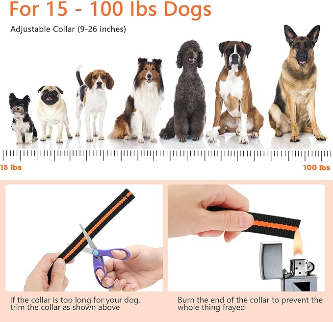 Dog Training Collar, IPX7 Waterproof Dog Shock Collar with Remote Control Range 1300ft, 3 Training Modes, Beep, Shock, Vibration, Rechargeable Shock Collar for Large Medium Small Dogs