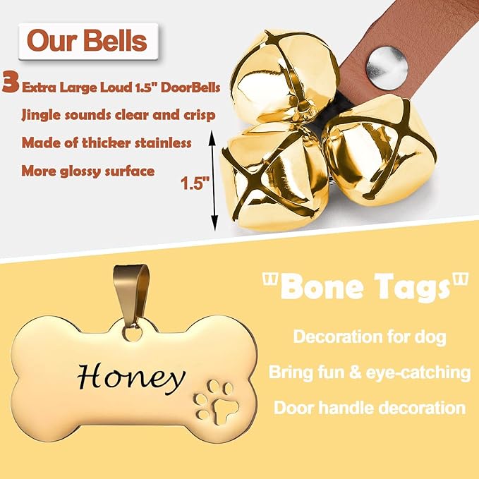Leather Dog Bells, Puppy Potty Training Bell Dog Doorbell Potty Train Dog Bell for Potty Training Door Bells for Dogs to Ring to Go Outside Jingle Bells (Leather Brown, Bone New 1 PCS)