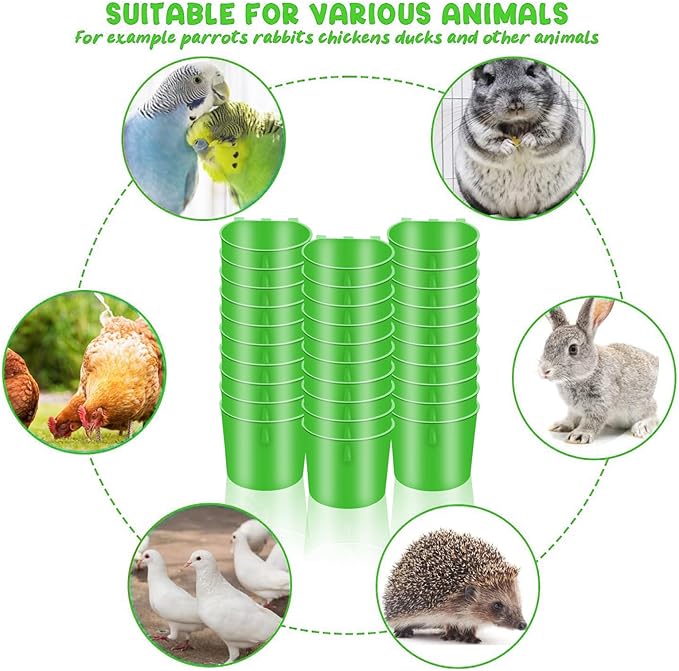 30 Pcs Chicken Coop Feeder Water Cup,8 oz Cage Cups Chicken Feeder Waterer, Cage Cups Birds Hanging Feeders, Chicken Feeder Water Bowl for Parakeet Poultry Pigeon Bunny Wire Cage(Green)