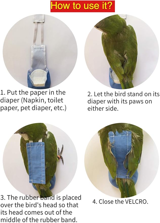Bird Clothes Parrot Diapers Bird Flight Suits, Reusable Waterproof Diapers pet Bird Supplies (XS)