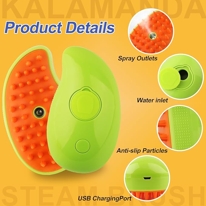 Cat Steam Brush, 3 In 1 Steamy Pet Brush, Silicone Massage Dog Hair Remover Comb, Spray Mist Grooming for Indoor Kittens (Mango Green)