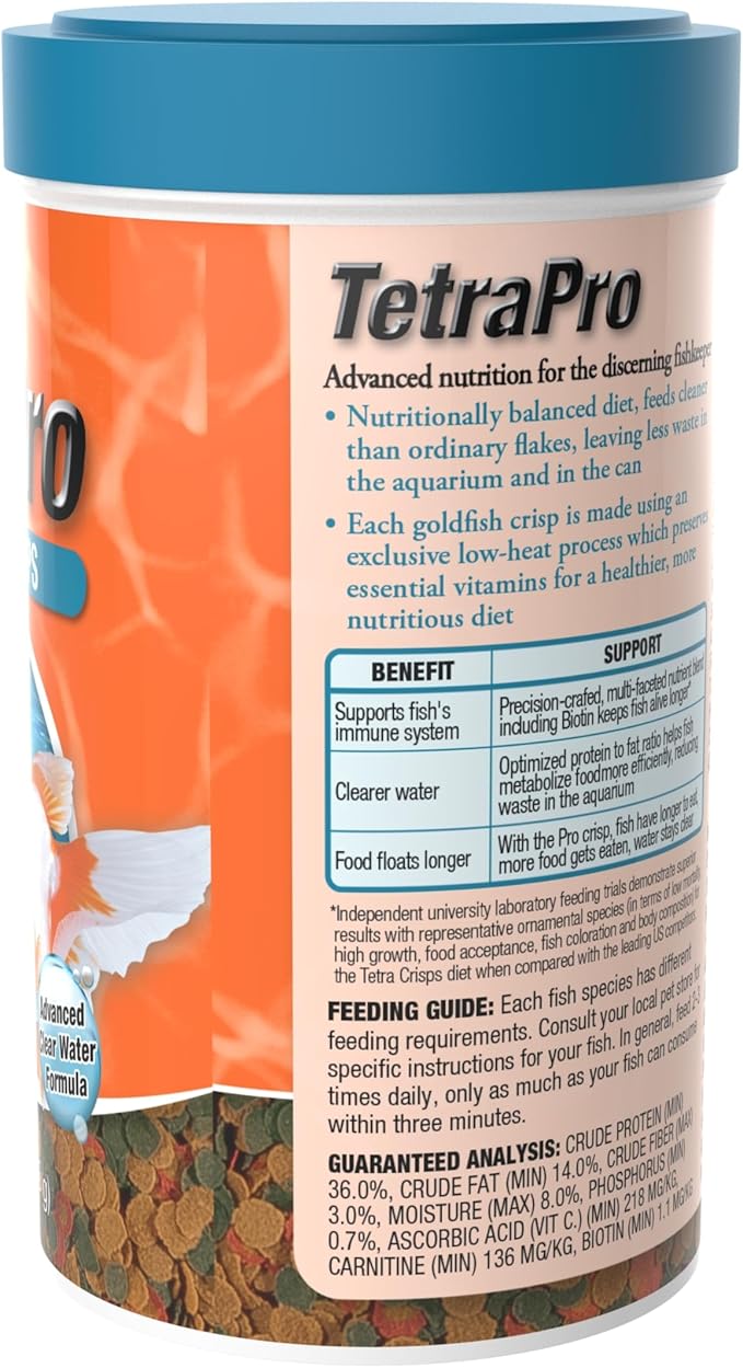 Tetra TetraPro Goldfish Crisps Fish Food, enhanced with biotin for optimal health, 3.03 oz
