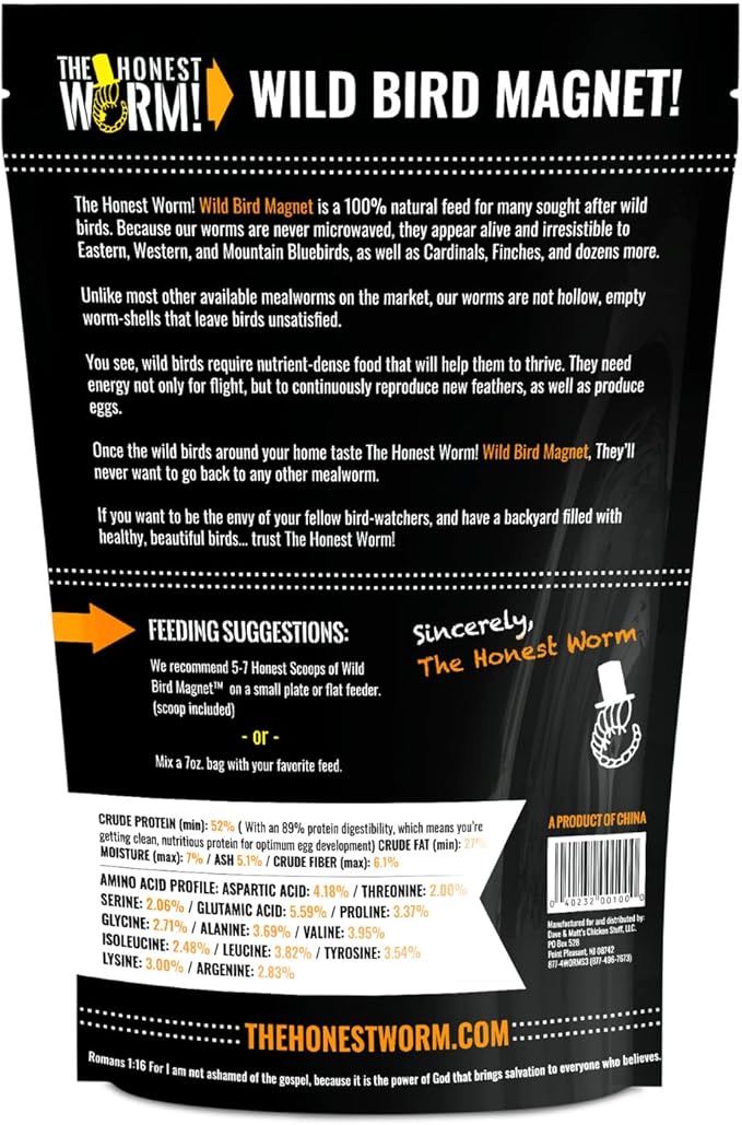 Wild Bird Magnet | Premium Freeze Dried Mealworms | Living Sight Attractant | Ethically Sourced Natural Organic Yellow Worms | High Protein Treats for Birds & Exotic Pets | (7oz)