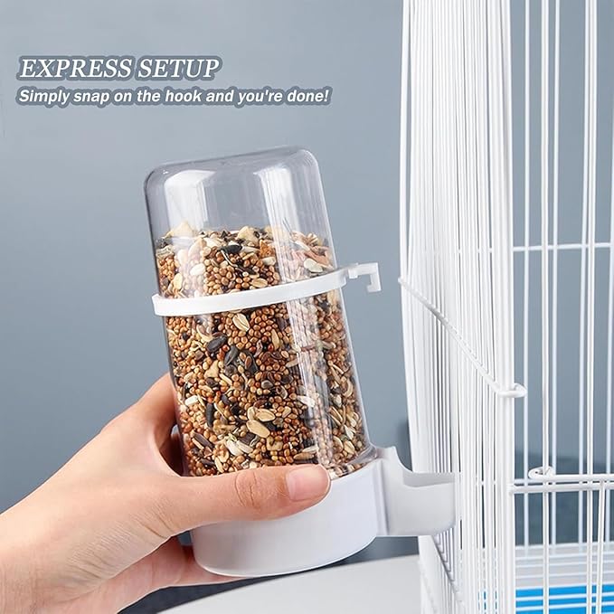 2 Pieces Bird Feeder Water Dispenser, Automatic Bird Feeder and Drinker Set for Cage, No Mess Hanging Parrot Food Bowl, Parakeet Cage Accessories for Hamsters,Pigeons,Parrot (B)