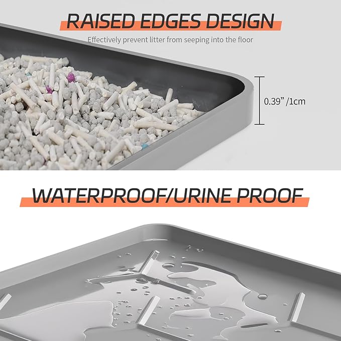 Large Silicone Cat Litter Mat, Waterproof/Urineproof, Litter Recycling, Easy to Clean, Soft on Kitty Paw (22"X34"- Grey)