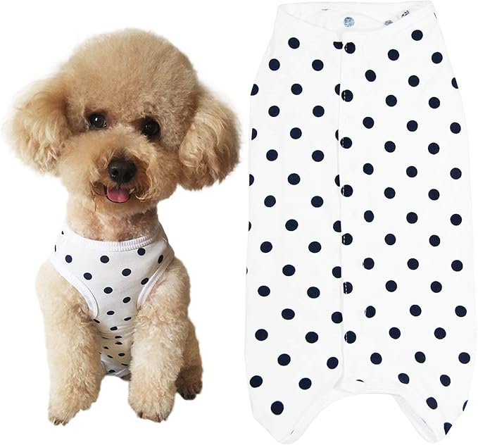 Dog’s Recovery Suit Post Surgery Shirt for Puppy, Wound Protective Clothes for Little Animals(White spot-s)