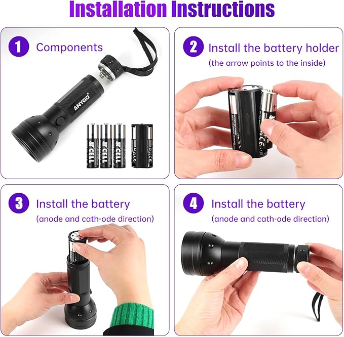 51 LED UV Black Light Flashlight, 395nm Portable Ultraviolet Pet Urine Detector for Dog Cat Stains, Bed Bugs, Scorpions, Resin Curing, Keychain Flashlight & Battery Included