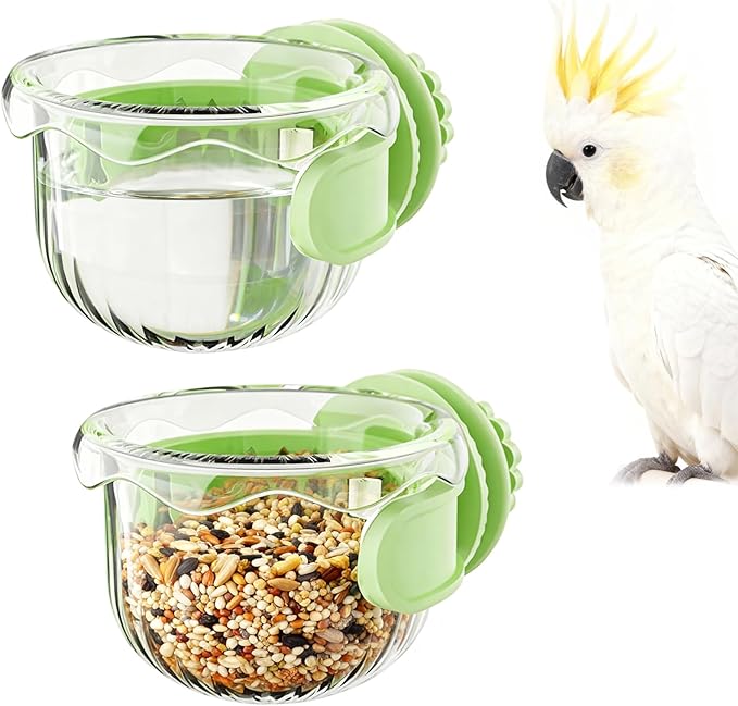 Parrot Feeder Set - 2-Piece Hanging Parrot Feeder for Bird Cages, Suitable for Cockatiels, Lovebirds, Macaws, and Other Pet Birds (Green)