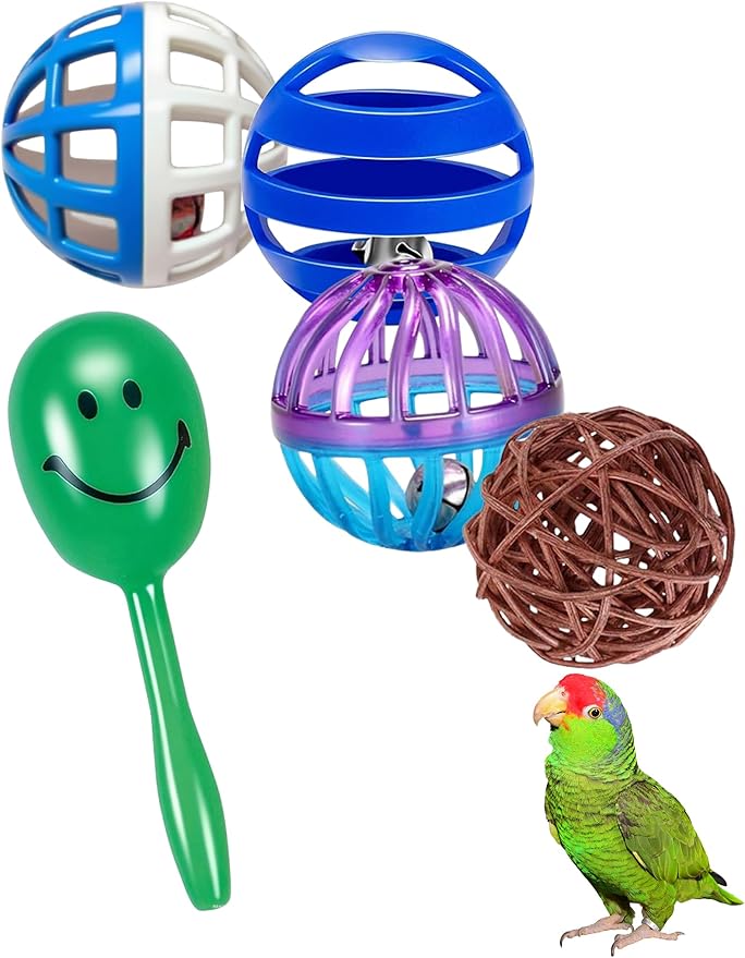 5-Pack Bird Toys for Parrots, Canaries - Colorful, Safe & Fun to Play, Gleeful Chirps (1.5'' - 2.8'')