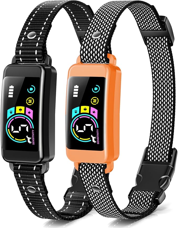 Bark Collar, 2 Pack Smart Dog Bark Collar for Large Medium Small Dogs, Anti Barking Device for Dogs Training Collar with Beep Vibration Harmless Shock, 5 Adjustable Sensitivity (Orange)