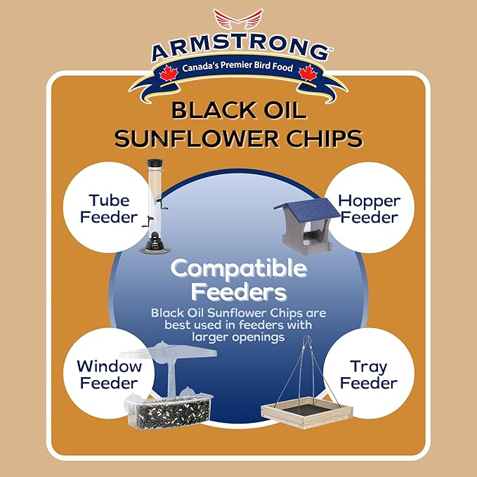Armstrong Wild Bird Food Black Oil Sunflower Chips, 4 Pounds - for Northern Cardinals, American Goldfinches and Black-Capped Chickadees - Ideal for Outside Feeders