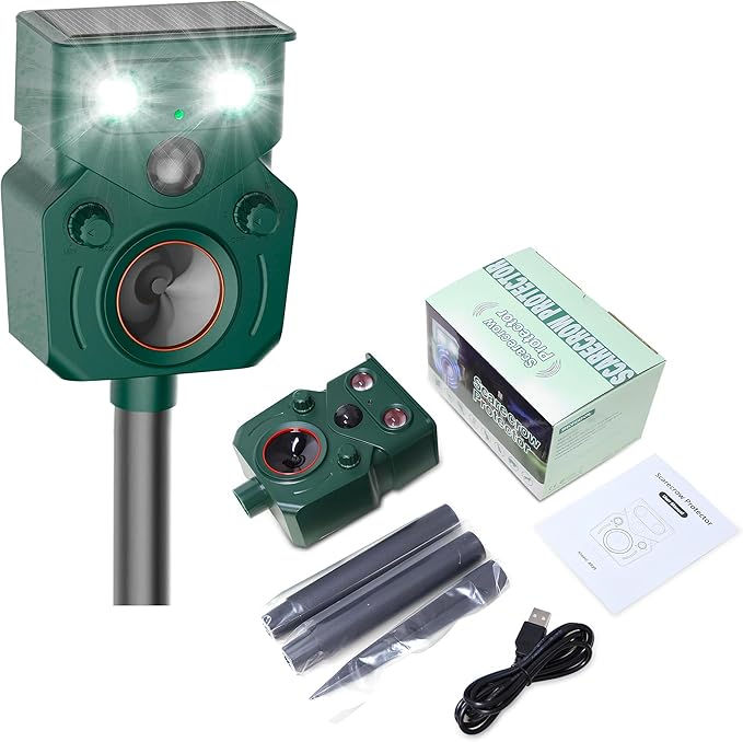 2026 New Solar Ultrasonic Animal Repellent for Yard IP65, Animal Repeller, Ultrasonic Cat Repellent Outdoor Motion Sensor, Motion Sensor & Flashing Light, Repel Dogs, Deer Repellent, Raccoon, Rabbit