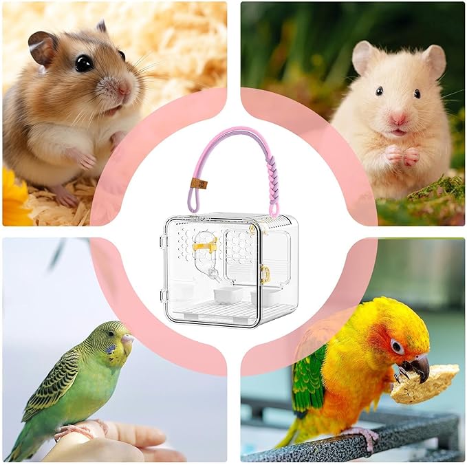 Bird Carrier - Bird Carrier, Parrot Cage with Water Bottle and Food Bowl | Small Parakeet Carrierrr for Parakeets Conures Canaries Budgies Cockatiels Lovebirds Hamsters Outdoor Park