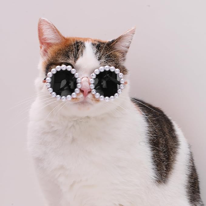 KUDES Cute Dog Sunglasses Pearl Dog Sunglasses Small Medium Breed Girl Holiday Party Pet Costume Accessories