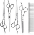 JASON Dog Grooming Scissors Kit, Professional 6 in 1 Dog Scissors Set - 6.5" Thinning, 7" Straight, 7" Up-Curved, 7" Down-curved Shears and Comb for Dog Cat Pet (Silver) Christmas Gift