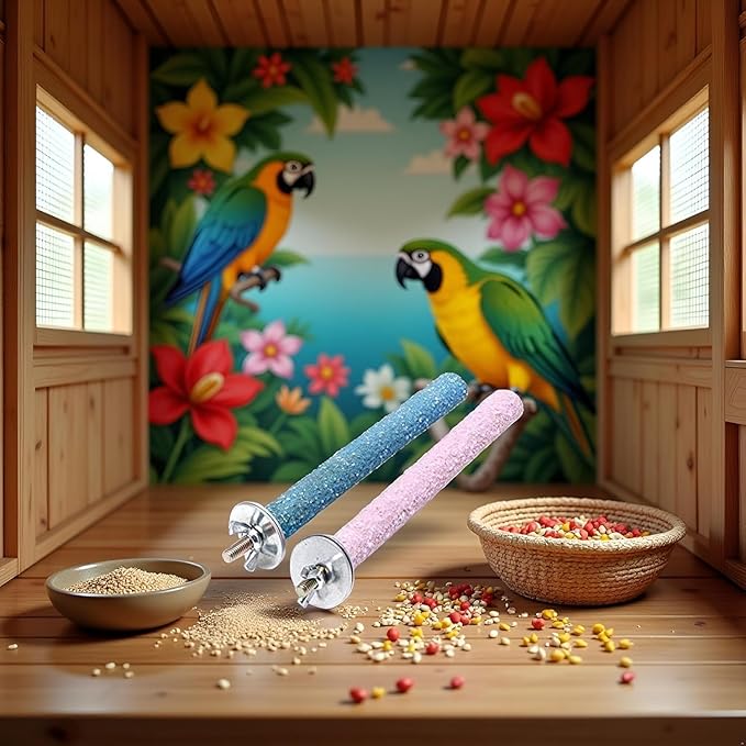 2 Pcs Bird Perch Stand, Birdcage Accessories, Bird Perch Stand Random Color, Wood Parrot Grinding Claw Sticks, Bird Perches, Cage for Parakeets, Standing Tools