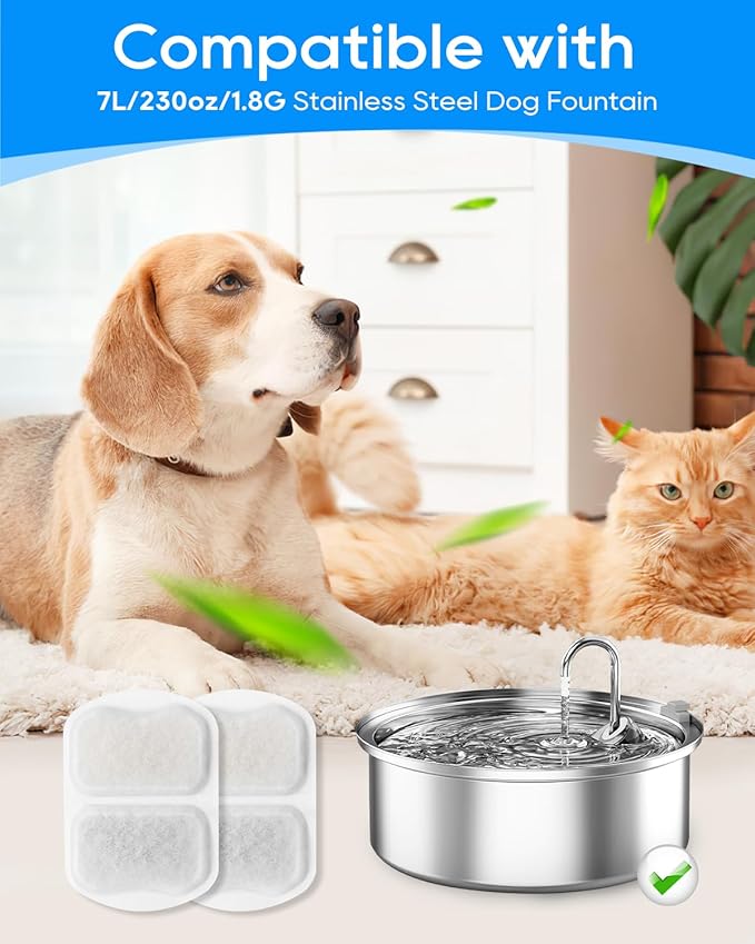 Dog Water Filter Replacement, 8 Set Dog Bowl Filters - Compatible with oneisall 7L/230oz/1.8G Stainless Steel Pet Water Fountain