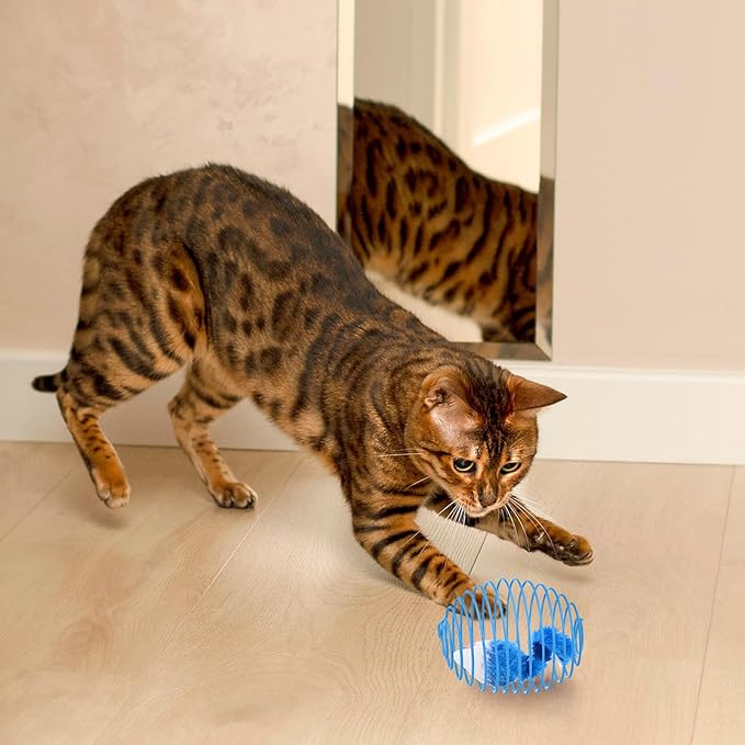 Jecery 5 Pcs Cat Spring Balls Toys Stretchable Rolling Balls Colorful Playful Coils Interactive Action Toy Caged Rats for Kitten Pet Supplies (Mouse,Blue White)