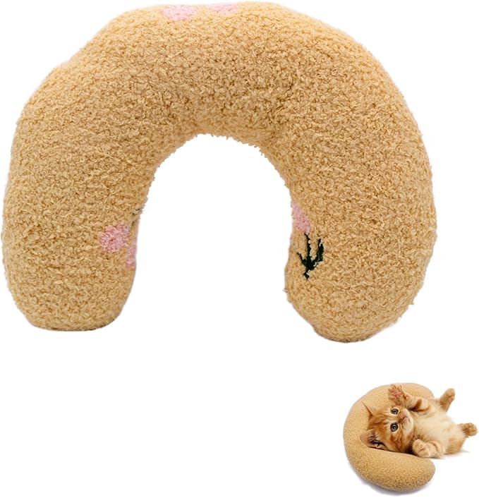 Andiker Pillows for Cats, U Shape Soft Fluffy Kitten Pillow to Lay On Cat Bed Pillow Ultra Soft Pet Pillow for Cat Fluffy Cats Pillows for Indoor Cats and Puppies to Improve Sleep Quality (Yellow)