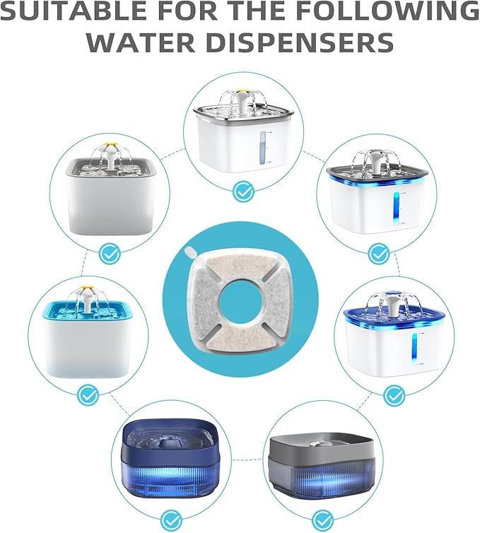 Cat Water Fountain Filter Pet Drinking Fountain Filter, Compatible with 67/95/135/85oz Automatic Pet Dispenser, Triple Filtration Dog Fountain Filter, 4 Pack (4 Carbon Filters+4 Sponge Filters)