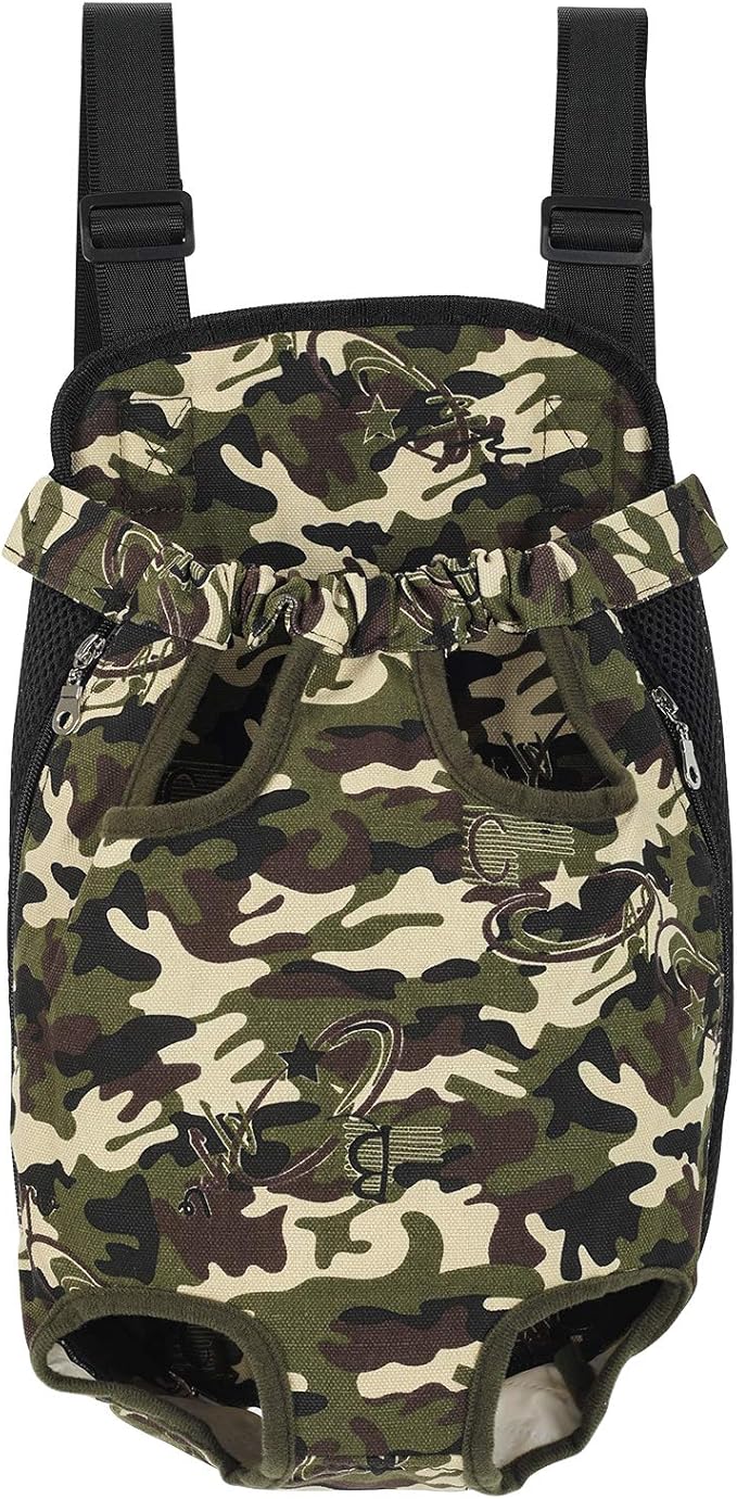 GEEPET Legs Out Front-Facing Dog Carrier Hands-Free Adjustable Pet Puppy Cat Backpack Carrier for Walking Hiking Bike and Motorcycle (Small, Camouflage)