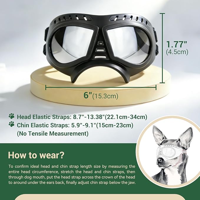 PETLESO Dog Goggles for Small to Medium Breeds, Small Dog Sunglasses UV Protection Windproof Snowproof, Outdoor Driving/Riding/Hiking Eyes Wear, Soft Frame Adjustable Straps, Silver Lens