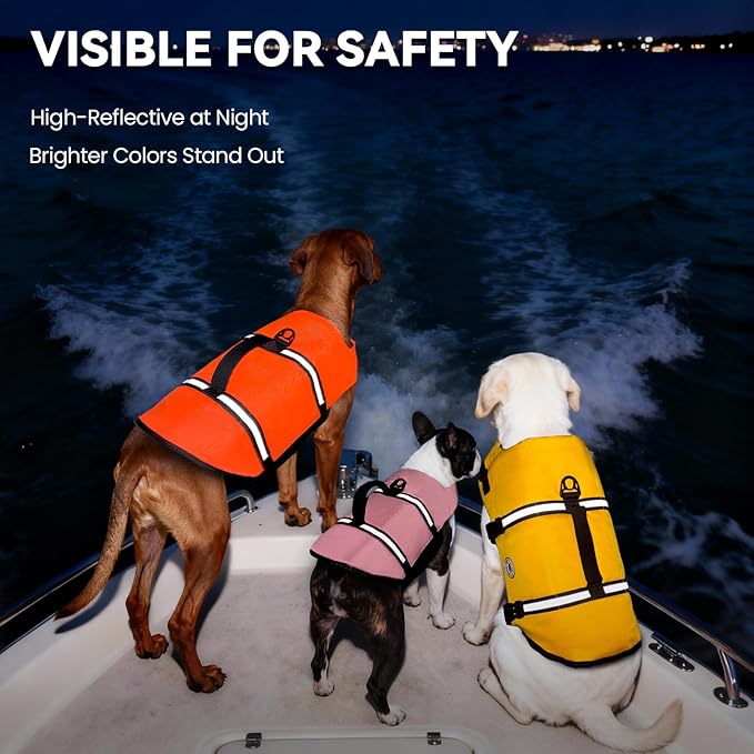 VIVAGLORY Rip Stop Dog Life Vest, Swimming Vest with Handle, Buoyancy for Doggy Puppy, Dog Life Jacket for Swimming & Boating, XL, Sakura Pink